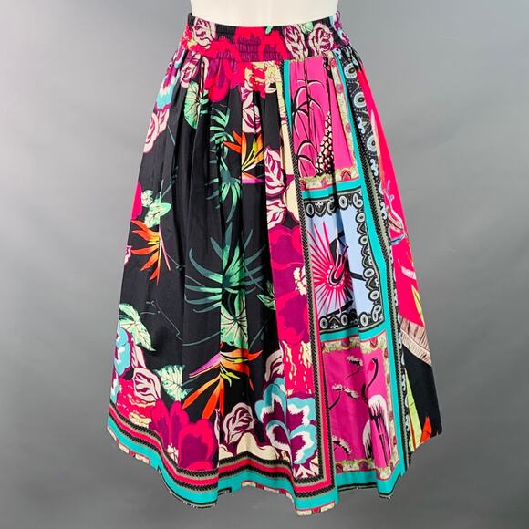 ETRO Size 8 Multi-Color Cotton Mixed Florals Elastic Waistband Midi Skirt - Picture 1 of 5